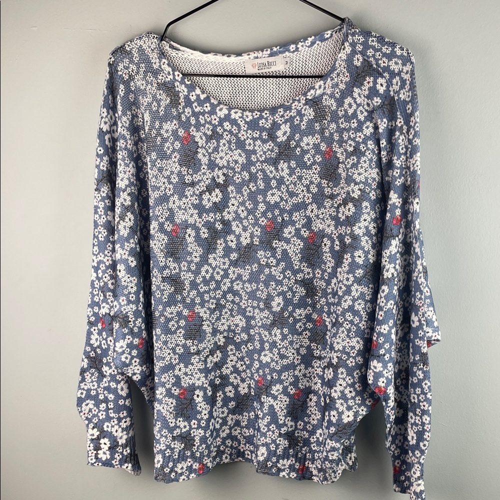 Luisa Ricci Blue Daisy-Print Crewneck Sweater Size M
